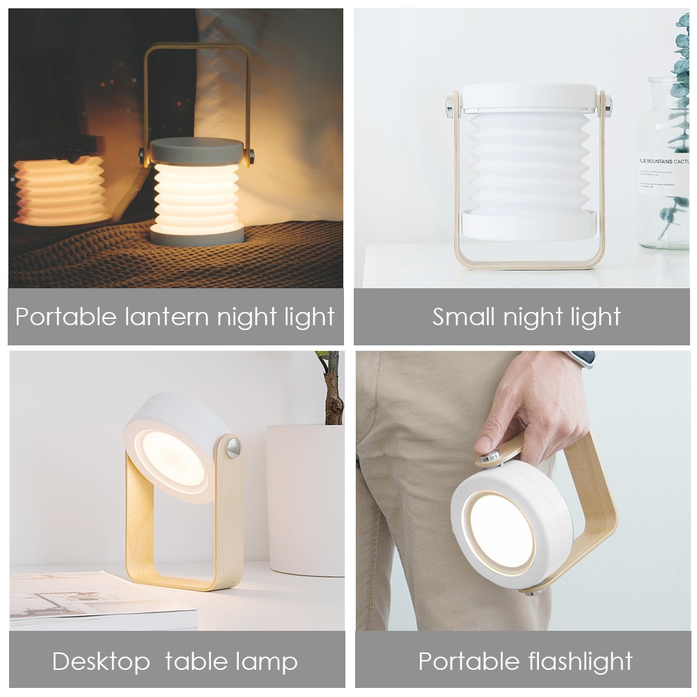 مصباح ليلي LED قابل للطي يعمل باللمس، قابل لتعديل شدة الإضاءة، مصباح فانوس محمول قابل لإعادة الشحن عبر منفذ USB، مثالي لتزيين المنزل