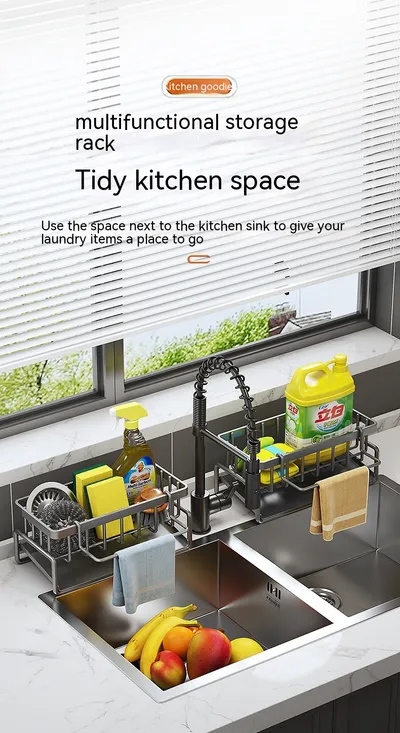 Kitchen Storage Rack Household Sink Drainage Basket Sub-table Multi-functional Detergent