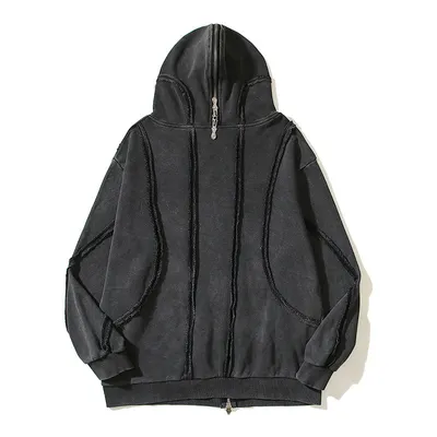 Men's Washed Batik Zipper Hooded Cardigan Sweater