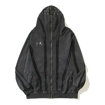 Men's Washed Batik Zipper Hooded Cardigan Sweater