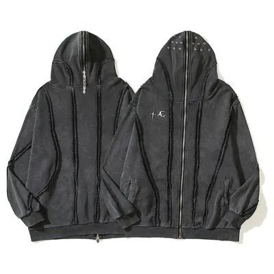 Men's Washed Batik Zipper Hooded Cardigan Sweater