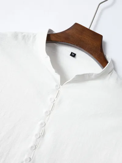 Fashion Retro Men's Spring And Autumn Cotton And Linen Stand Collar Business Slim Casual Shirt
