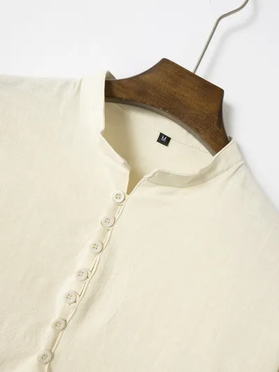 Fashion Retro Men's Spring And Autumn Cotton And Linen Stand Collar Business Slim Casual Shirt