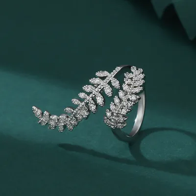 Micro-inlaid Diamond Super Shiny Leaves Open Ring For Women