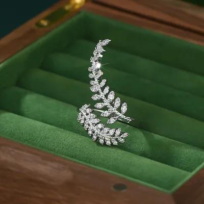 Micro-inlaid Diamond Super Shiny Leaves Open Ring For Women
