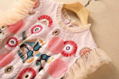 Circle Embroidered Mesh Fashion Dress Women