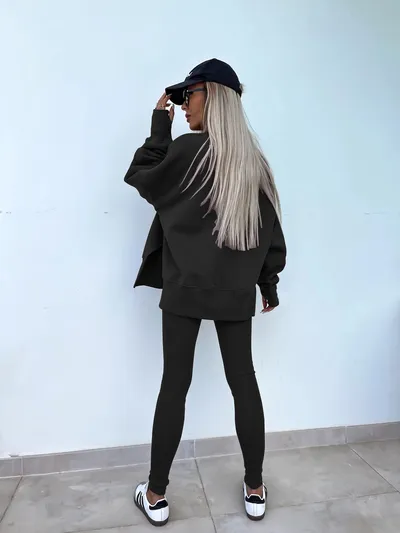 Sweater Suit Women's Casual Loose Long Sleeve Crew Neck Split Top Tight Trousers
