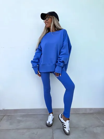 Sweater Suit Women's Casual Loose Long Sleeve Crew Neck Split Top Tight Trousers