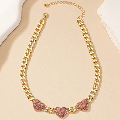 Women's Korean-style Fully Jeweled Loving Heart Necklace