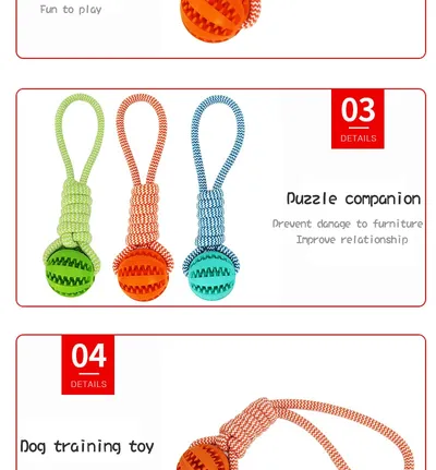 Dog Toys Balls Interactive Treat Rope Rubber Leaking Balls For Small Medium Dogs Chewing Bite Resistant Pet Tooth Cleaning