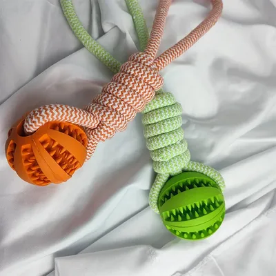 Dog Toys Balls Interactive Treat Rope Rubber Leaking Balls For Small Medium Dogs Chewing Bite Resistant Pet Tooth Cleaning