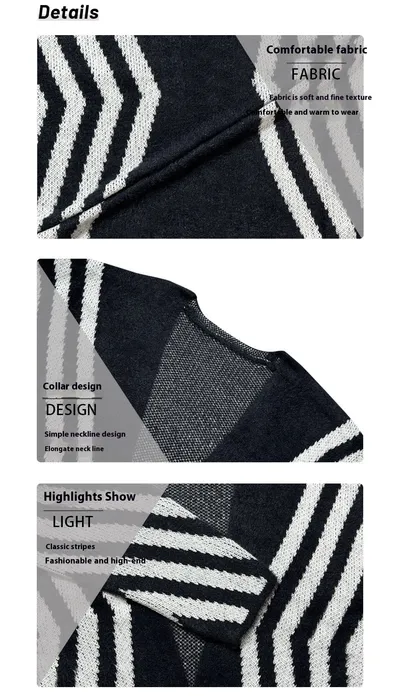 Women's Clothing V-neck Color-block Striped Loose Oversized Cardigan