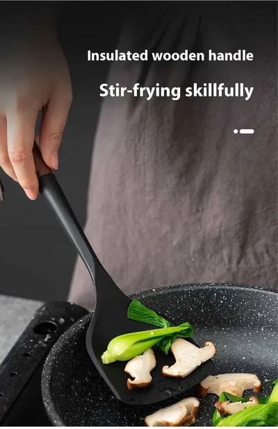 Wooden Handle High Temperature Resistant Spatula Silicone Kitchenware
