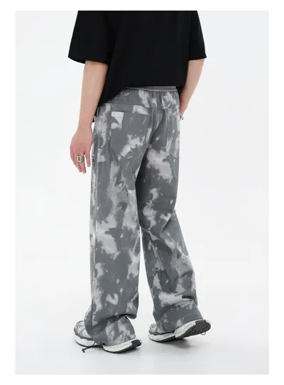 Special Craft Contrast Color Abstract Embroidered Loose Casual Dopamine Wide Leg Trousers