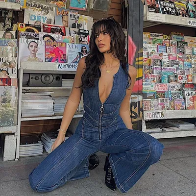 Summer Slim Heart-shape Backless Denim Jumpsuit Women Halter Neck Zip Up High Waist Panst Retro Style Clothing