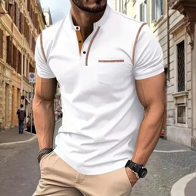 Men's Short Sleeve Polo Shirt Henry T-shirts - Casual Summer Quick Dry Top - Breathable Cotton Blend Knit Tee Sports Street Fashion Top