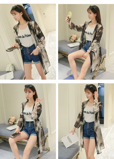 Beach Sun Protection Clothing Holiday Thin Summer Clothing Printed Cardigan Jacket
