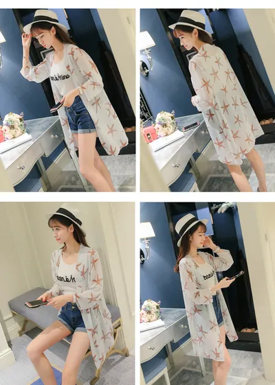 Beach Sun Protection Clothing Holiday Thin Summer Clothing Printed Cardigan Jacket