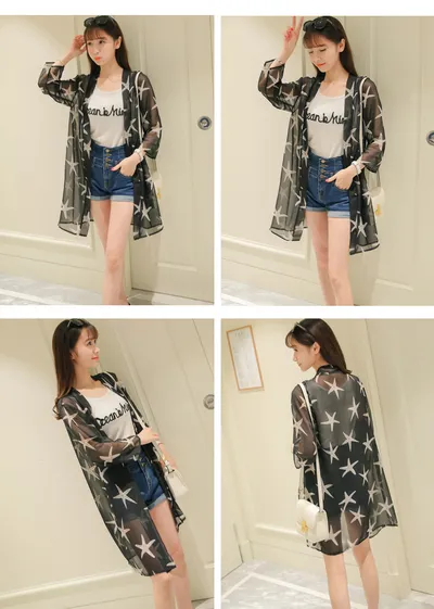 Beach Sun Protection Clothing Holiday Thin Summer Clothing Printed Cardigan Jacket
