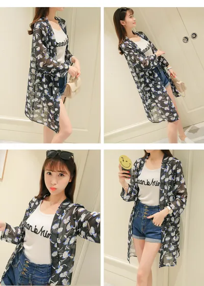 Beach Sun Protection Clothing Holiday Thin Summer Clothing Printed Cardigan Jacket