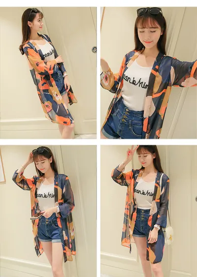 Beach Sun Protection Clothing Holiday Thin Summer Clothing Printed Cardigan Jacket
