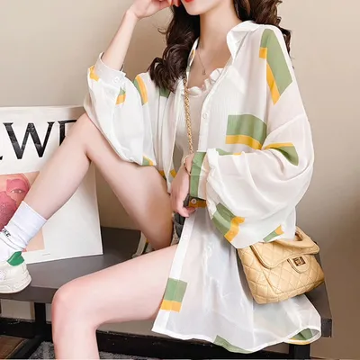 Beach Sun Protection Clothing Holiday Thin Summer Clothing Printed Cardigan Jacket