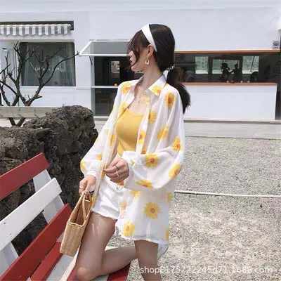 Beach Sun Protection Clothing Holiday Thin Summer Clothing Printed Cardigan Jacket
