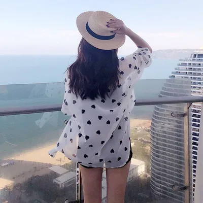 Beach Sun Protection Clothing Holiday Thin Summer Clothing Printed Cardigan Jacket