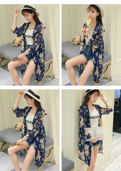 Beach Sun Protection Clothing Holiday Thin Summer Clothing Printed Cardigan Jacket