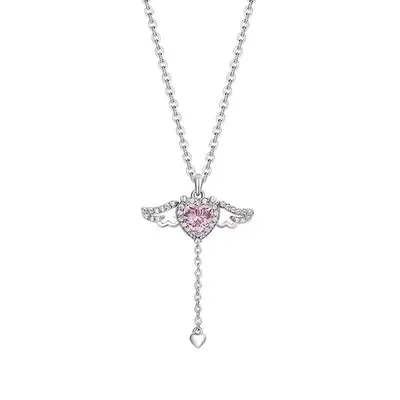 Moving Cupid Heart Angel Wings Tassel Necklace With Crystal Clavicle Chain Women Jewelry Gift Valentine's Day