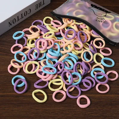 100 Bags Seamless Children's Towel Ring Braids Do Not Hurt Hair Candy Color Small Hair Ring High