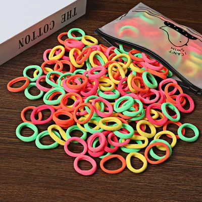 100 Bags Seamless Children's Towel Ring Braids Do Not Hurt Hair Candy Color Small Hair Ring High