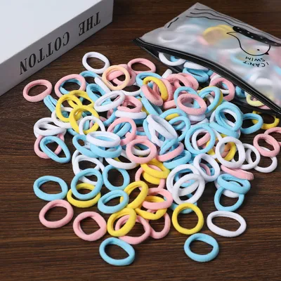 100 Bags Seamless Children's Towel Ring Braids Do Not Hurt Hair Candy Color Small Hair Ring High
