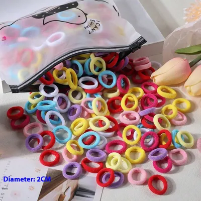 100 Bags Seamless Children's Towel Ring Braids Do Not Hurt Hair Candy Color Small Hair Ring High