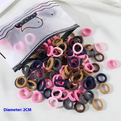 100 Bags Seamless Children's Towel Ring Braids Do Not Hurt Hair Candy Color Small Hair Ring High