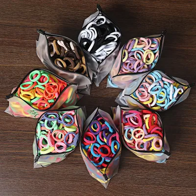 100 Bags Seamless Children's Towel Ring Braids Do Not Hurt Hair Candy Color Small Hair Ring High