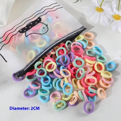 100 Bags Seamless Children's Towel Ring Braids Do Not Hurt Hair Candy Color Small Hair Ring High