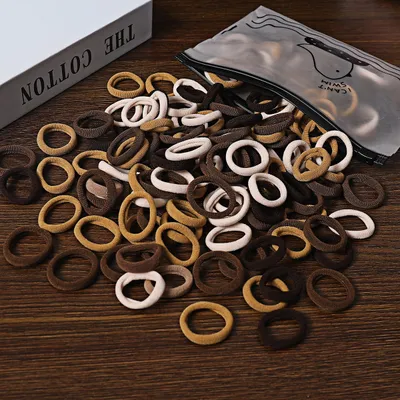 100 Bags Seamless Children's Towel Ring Braids Do Not Hurt Hair Candy Color Small Hair Ring High