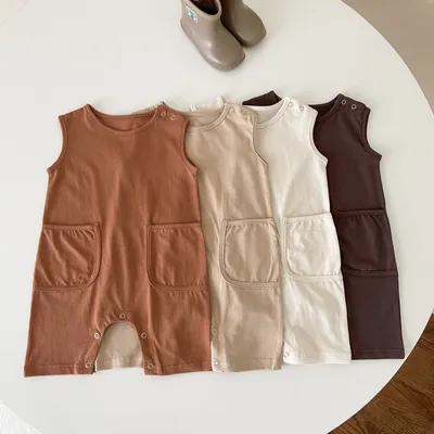 Ins Nordic Style Solid Color Romper Children Stickers Bags Onesie