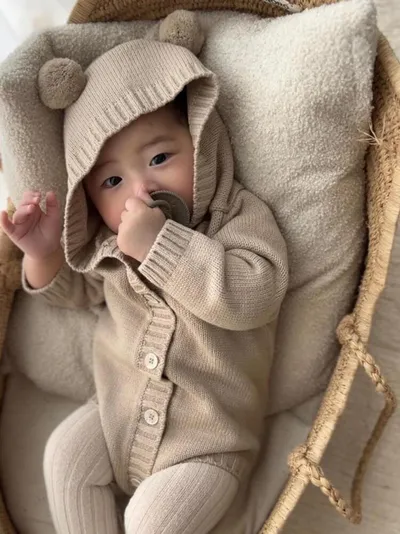 Ins Style Bear Shape Children's Knitted Sweater Baby Jumpsuits