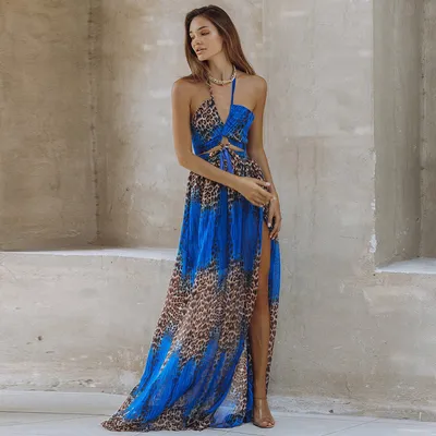 Leopard Print Backless Dress Bohemian Women