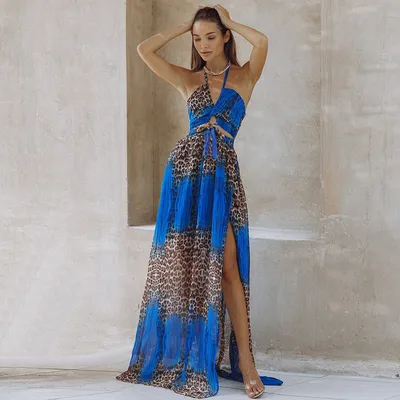 Leopard Print Backless Dress Bohemian Women