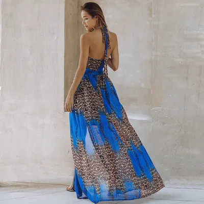 Leopard Print Backless Dress Bohemian Women
