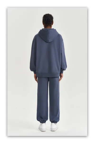 Autumn And Winter 450g Terry Loose Fashion Brand Zipper Hooded Sweater Solid Color