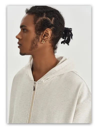 Autumn And Winter 450g Terry Loose Fashion Brand Zipper Hooded Sweater Solid Color
