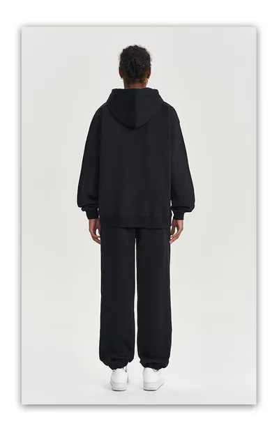 Autumn And Winter 450g Terry Loose Fashion Brand Zipper Hooded Sweater Solid Color