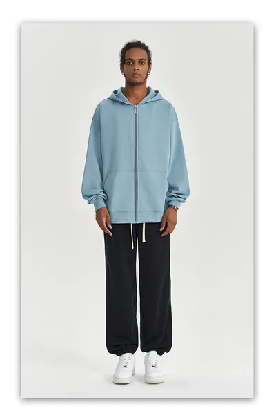 Autumn And Winter 450g Terry Loose Fashion Brand Zipper Hooded Sweater Solid Color
