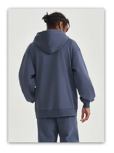 Autumn And Winter 450g Terry Loose Fashion Brand Zipper Hooded Sweater Solid Color