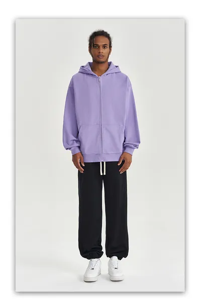 Autumn And Winter 450g Terry Loose Fashion Brand Zipper Hooded Sweater Solid Color