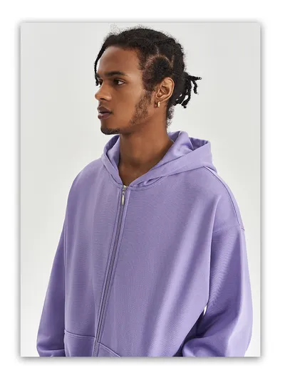 Autumn And Winter 450g Terry Loose Fashion Brand Zipper Hooded Sweater Solid Color